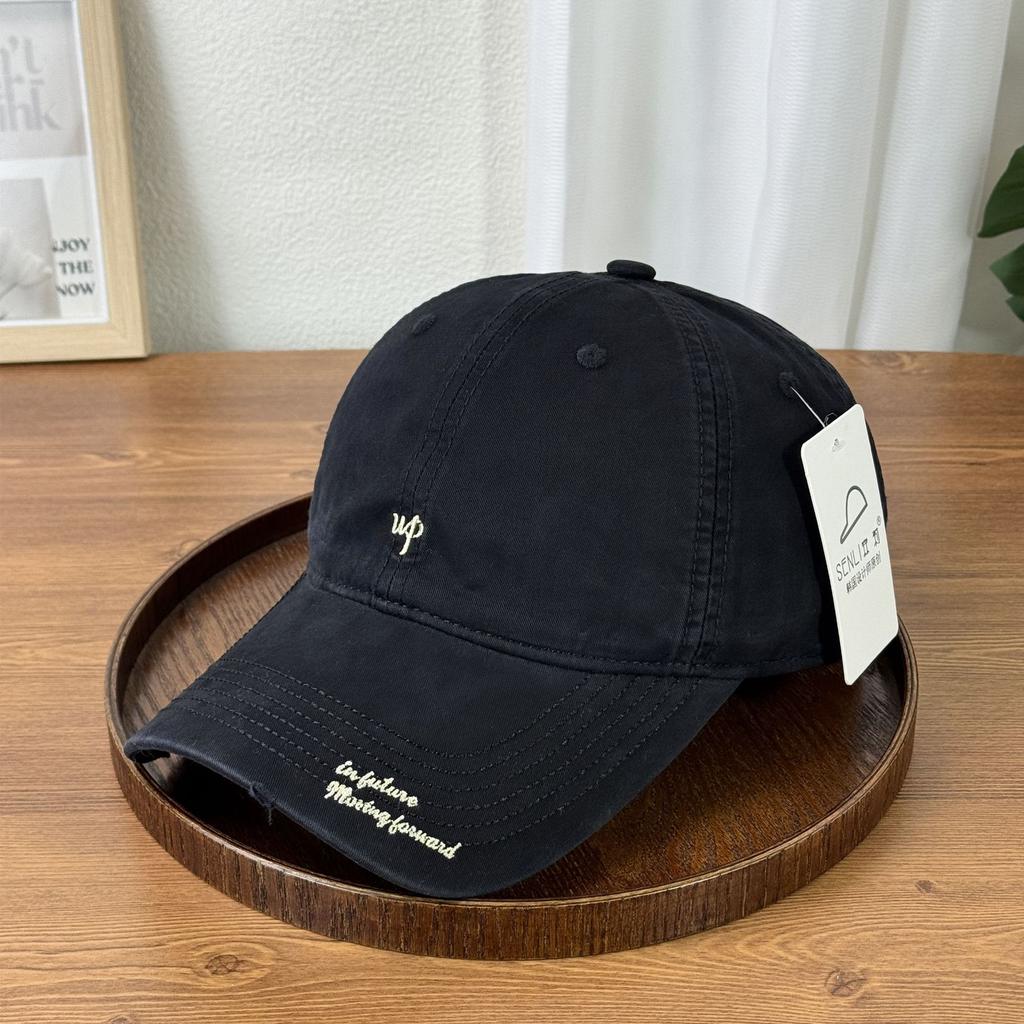 Fashion Hat UP Letter Embroidery Baseball Hat Peaked Cap Female Retro Wide Brim Korean Pink White Hat Large Deepened Letters