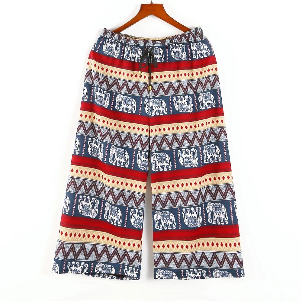 Elephant Pants Loose Legs Adjustable Elastic High Waistband Strap Rope Women Men Unisex Print Thailand Casual Streetwear Beach Bohemian Retro Vintage