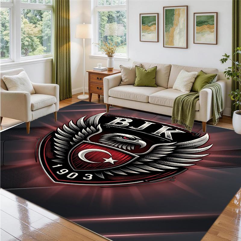 Beşiktaş FC Design Crystal Velvet Rug Soft Decorative Mat for Bedroom Entrance