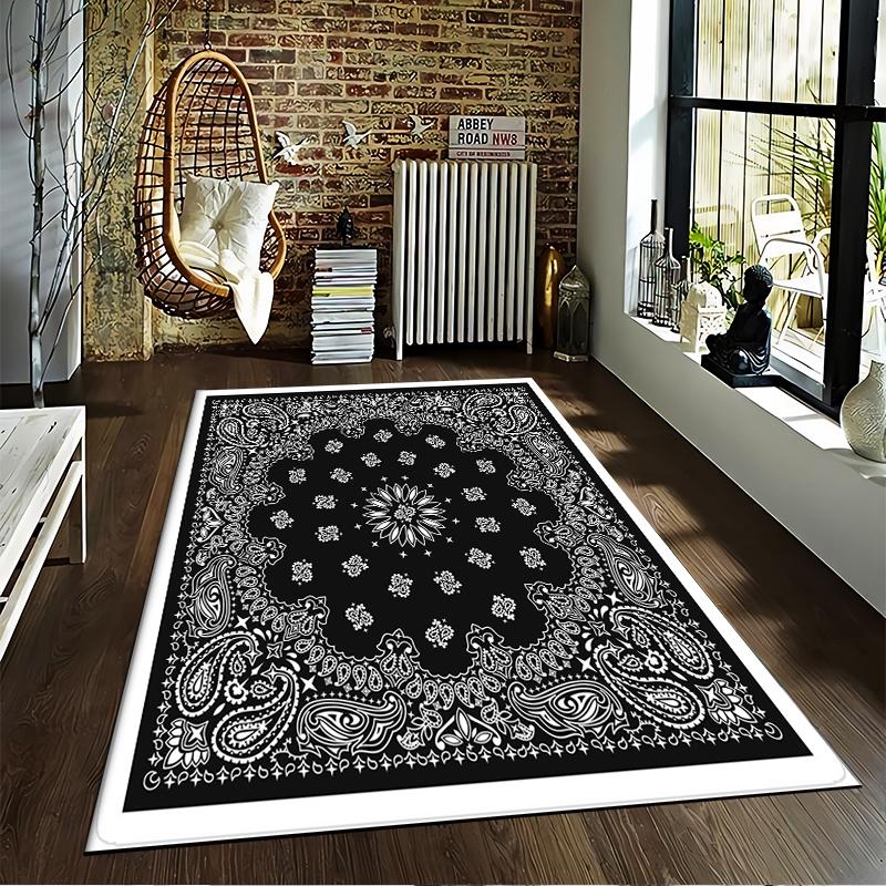 Paisley Bandana Black and White carpet Non-slip rug suitable for living room and bedroom sofas