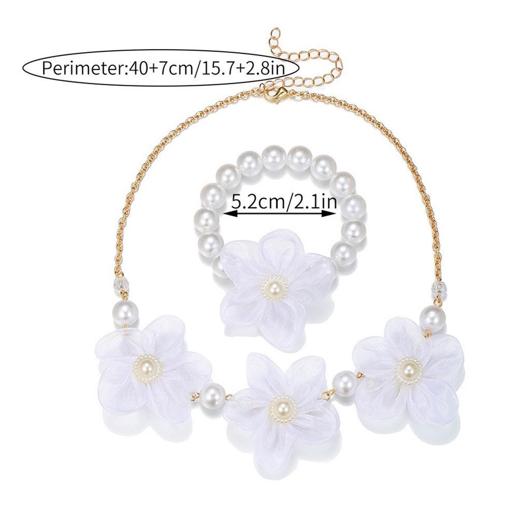 Imitation Pearls Necklace Flower Pendant Necklace Beaded Bracelet Children Necklace Suitable for Elegant Outfits