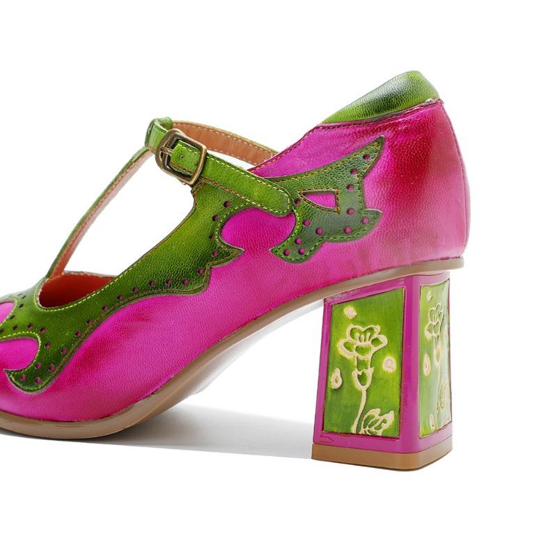 Spring and summer new products women's handmade leather polished retro Mary Jane contrasting color fashion high heels