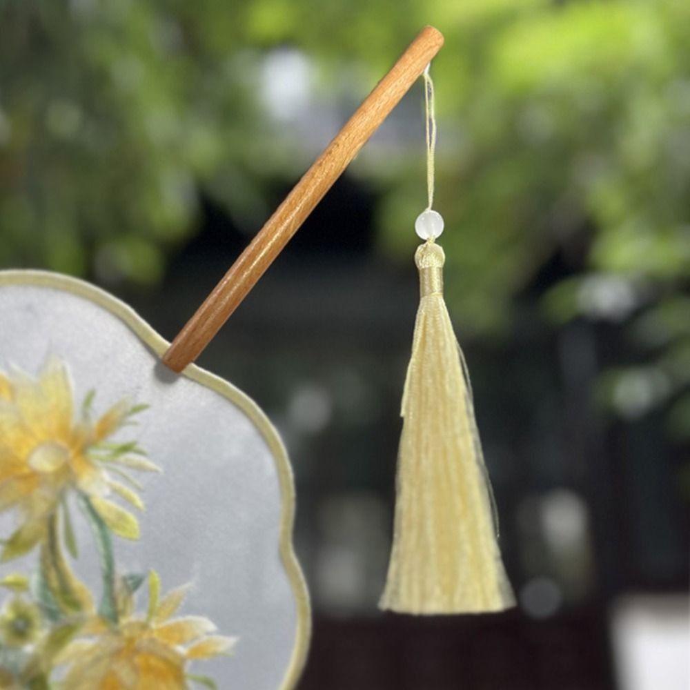 Ancient Chinese Style Chinese Style Fan with Pendant Handheld Embroidery Fan Tassels Floral Pattern Silk Fan Home Decor