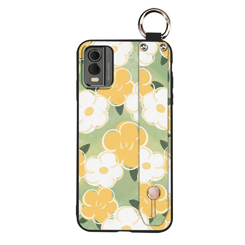 Waterproof Back Cover Phone Case For Nokia C32 Anti-dust Flower Kickstand Wrist Strap Phone Holder Shockproof Wristband