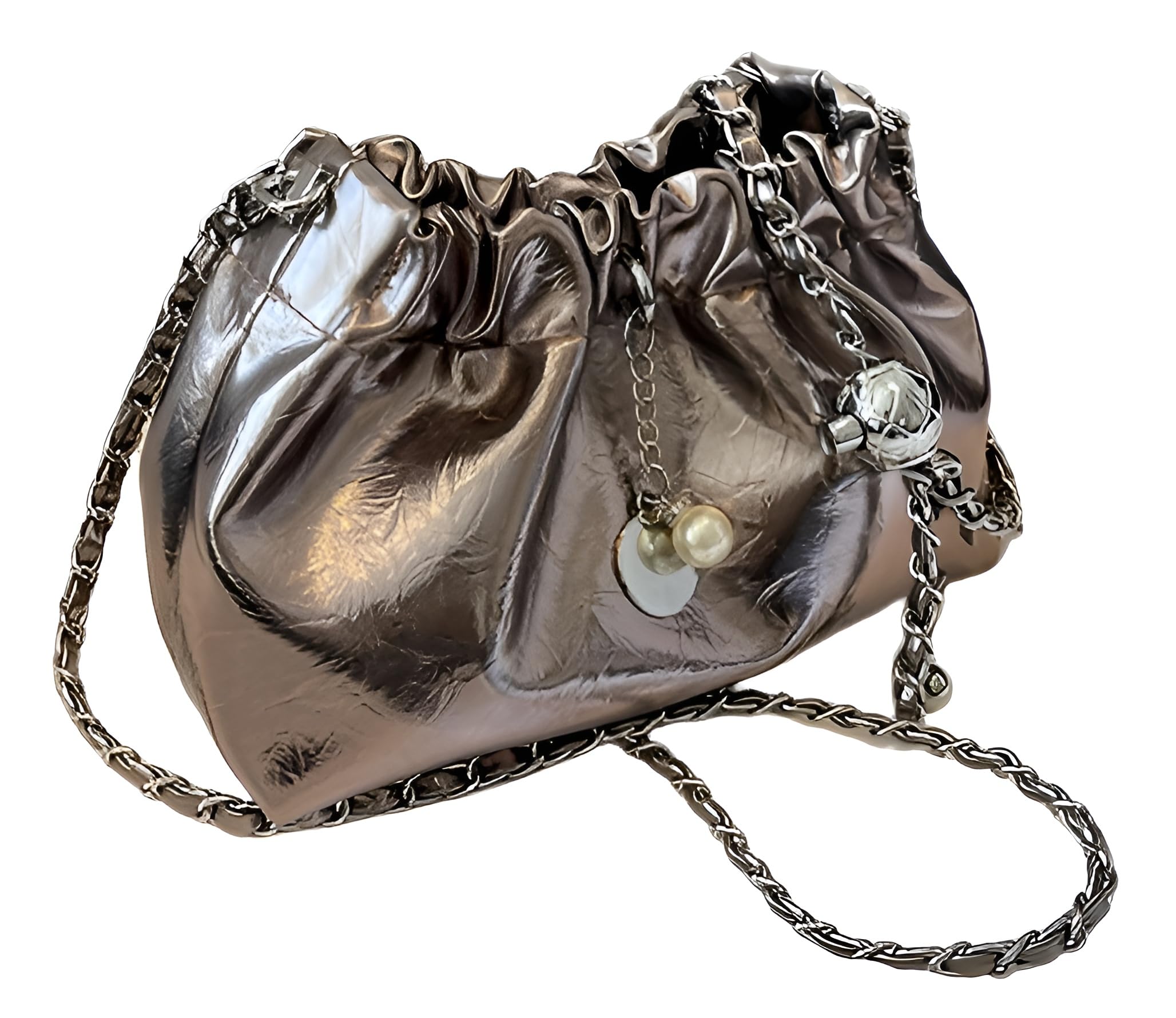 

Сумка через плече для сумки-відра на шнурку великий регульований ремінь [Королівська сосна] жінки, сумка, сумка, маленька, металізована, з тисненням, 2-стороння, місткість, (шампанське)