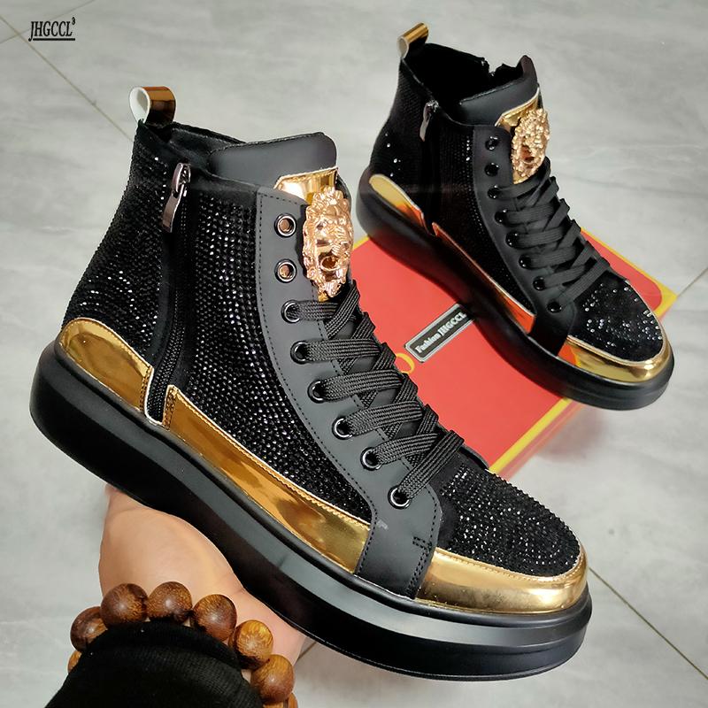 

Мужские повседневные туфли с бриллиантами Высококачественные замшевые кроссовки на высоком верхе с заклепками и молнией Zapatos Hombre A7 43 чёрный