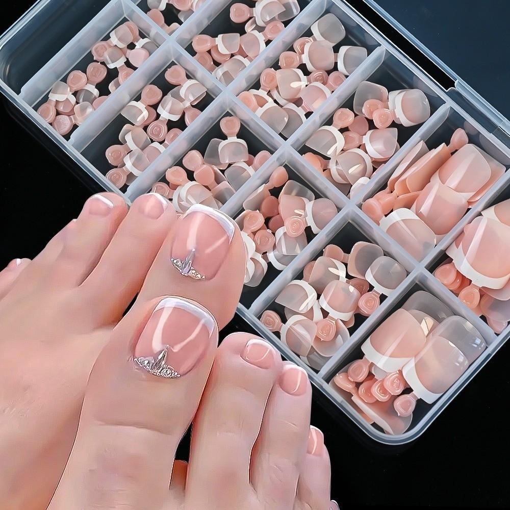 120Pcs Press on Short Tip Toenail Chic French Fake Toe Nails Luxury Tip Nails Set Nails Art