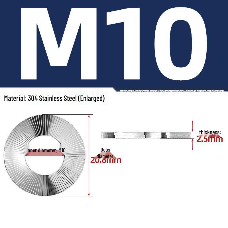 304 Stainless Steel Double Stack Self-Locking Washer with 65Mn Manganese, Anti-Loosening, Double-Sided Tooth Layer