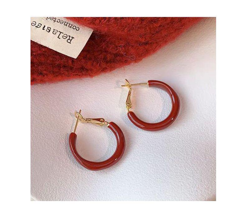 Angkor Red Small Hoop Earrings: Retro Design, 925 Silver Needle
