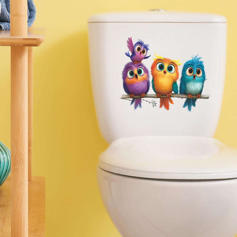 Vibrant Cartoon Owl Toilet Seat Sticker Bathroom Decor Removable Waterproof Decal
