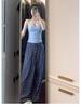 Women's High-Waist Blue Plaid Wide-Leg Trousers – Early Autumn 2024 Collection