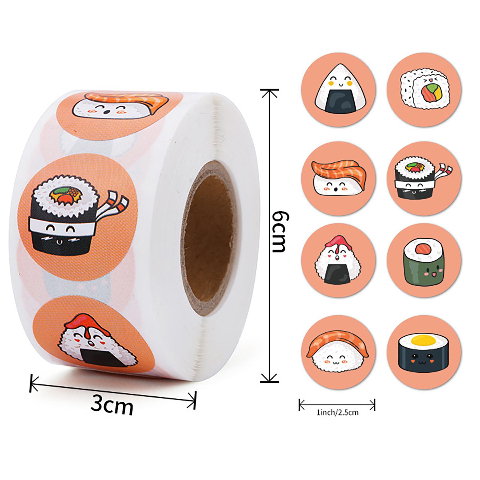 

500Pcs/Roll 2.5Cm/1Inch Circular Cute Cartoon Sushi Pattern Decorative Sticker Baked Dessert Lunch Box Label Decor Sticker
