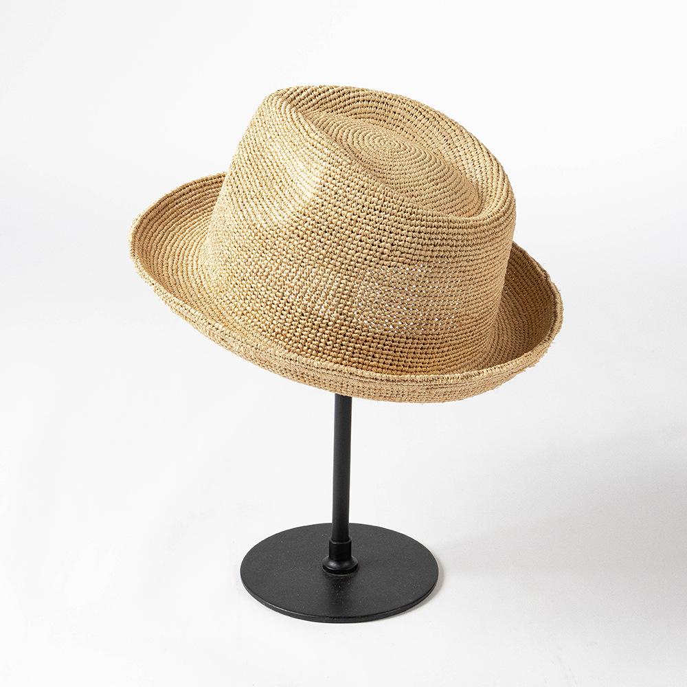 My Extreme Outdoor Activities Women's Uspop Summer Fashion Handwoven Crochet Raffia Fedora Hat Roll-Up Brim Sun Hat For Men And Outdoor Uv Protection Straw Hats 57Cm