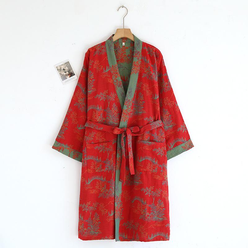 Dámská retro žakárová bavlněná yukata: Lehká jarní/podzimní noční košilka a pyžamo ve stylu kimona.