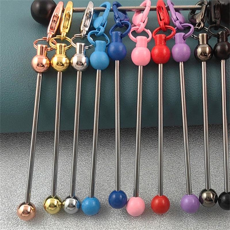 1PC Beadable Keychain Bars Metal Beaded Keyring Lobster Claw Clasp DIY Car Keychain Bag Decor For Jewelry Making