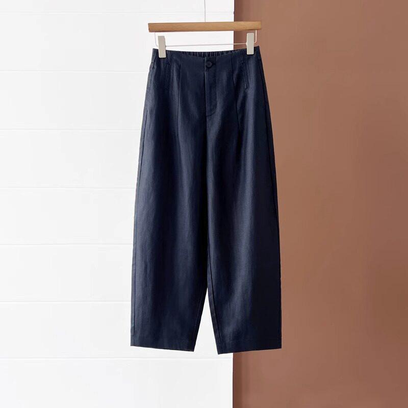 

In Stock Summer 2026 Plus Size Solid Color Cropped Harem Pants - Slimming, Artistic Thin Half Elastic Design Women s Pants Large