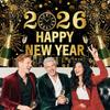 2026 Happy New Year Banner 5.9×3.6Ft Black and Gold 2026 New Year Backdrop for Eve Party Decorations Supplies Large Photo Backdrop Wall Decorations