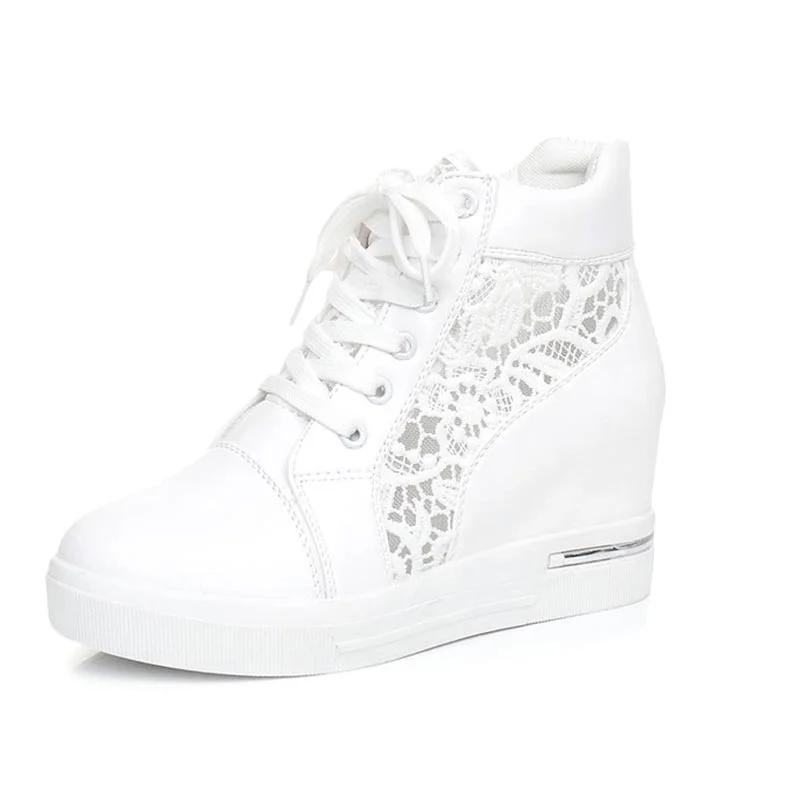 Fashion 2025 New Summer Women's Lace Breathable Mesh Sneakers Flats Loafers High Heels Platform Wedges Ladies Creepers Shoes Fashion