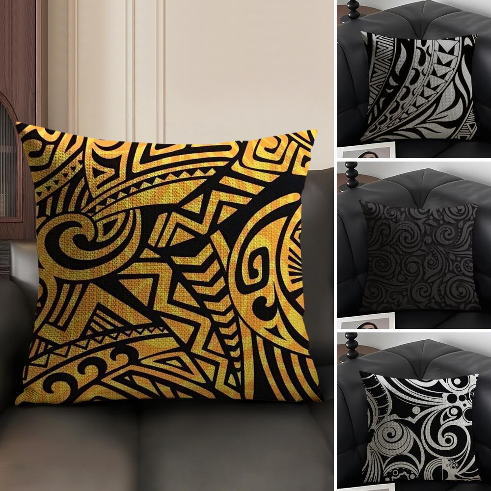 Autumu Maori Tribe Samoa Polynesia Cushion Cover Natural Linen Organic Fabric DoubleSided Printing Sofa Home Decor Breathable