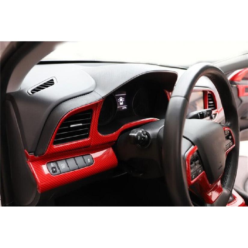 Headlight Switch Control Frame Cover For Hyundai Elantra 16-20 Red Carbon Fiber
