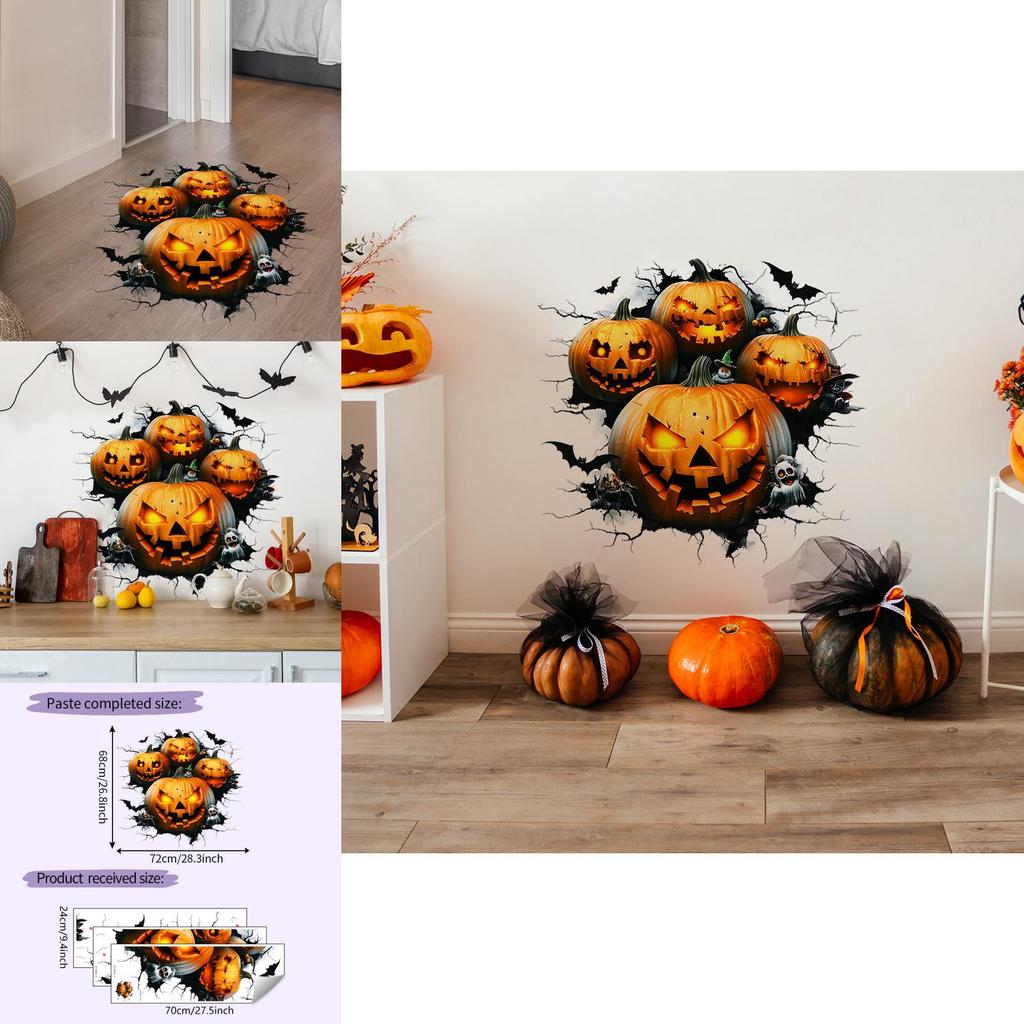 Spooky Wall Sticker Pvc Halloween Pumpkin Bat Decor For Living Room And Entryway