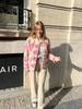 Print Autumn Women Cotton Coat Pink Loose Single Breasted Long Sleeve Female Coats 2023 Winter Fashion Pocket Lady Jacket