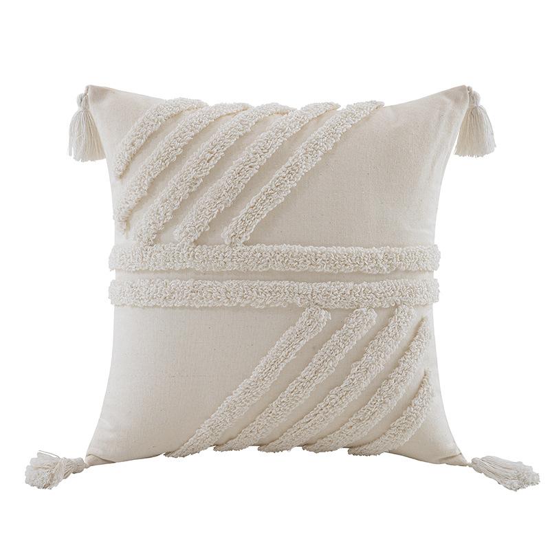Wasabi Tufted Pillow Case Geometric Embroidered Tassel Sofa Cushion Case Bohemian Bathroom Windows Pillow Premium