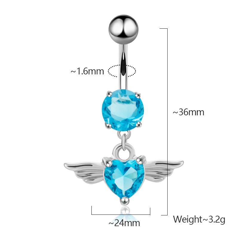 New Angel Wings Wing Shishi Navel Ring Inlaid Diamond Love -Shaped Navel Fastening Assassination Jewelry