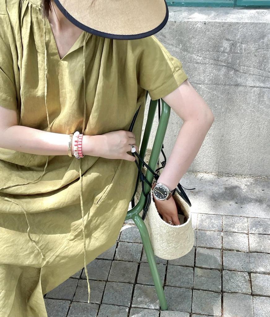 Women's French Linen Pleated Smock Dress