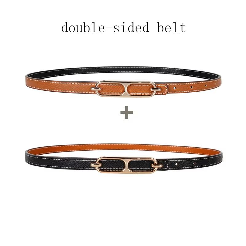 Gold Metal Buckle Double-side Wear Belt For Women Lady Thin PU Leather Adjustable Waist Belts Pants Dress Coat Waistband Straps