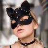 Black Rivet Cat Head Masks Half Face Role-playing Female Leather Masks Halloween Party Outfits And Accessories
