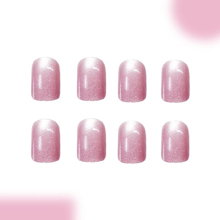 Unha Postiça Curta Quadrada Unha Postiça com Designs Olho de Gato Glitter Cola na Unha Brilhante Unha Postiça Unha Artificial