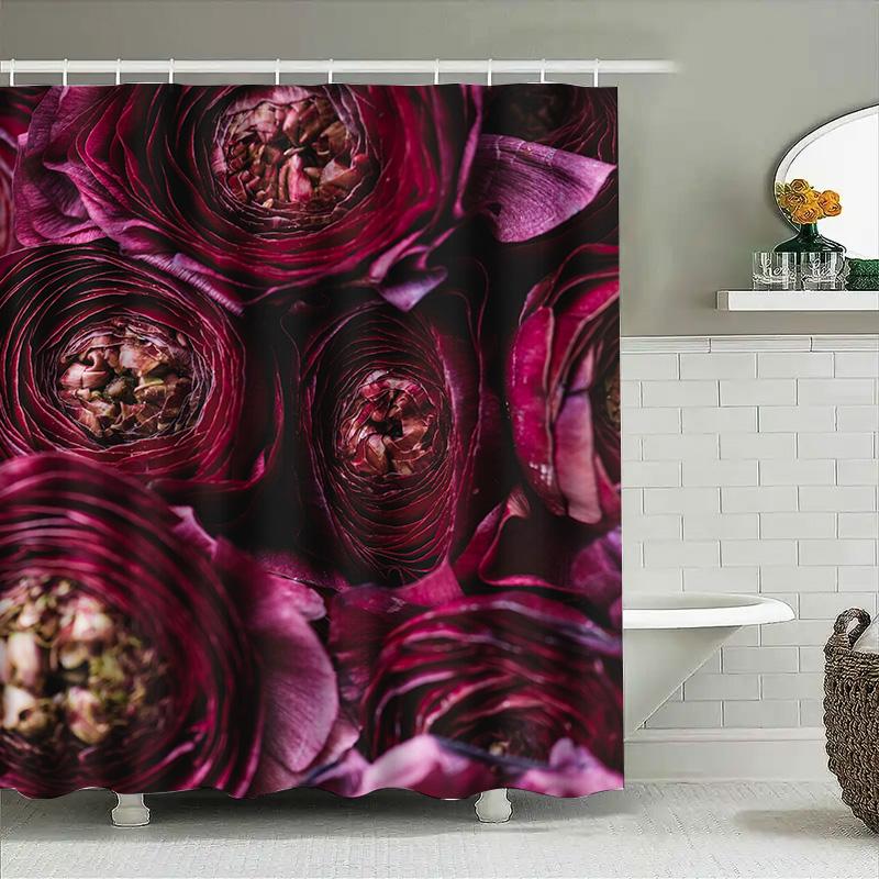 Luxus Lila Rose Blumenmuster Duschvorhang Wasserdicht Dekorative Matte Heimtextilien Badezimmer Quaste Dekor Größe 180X24