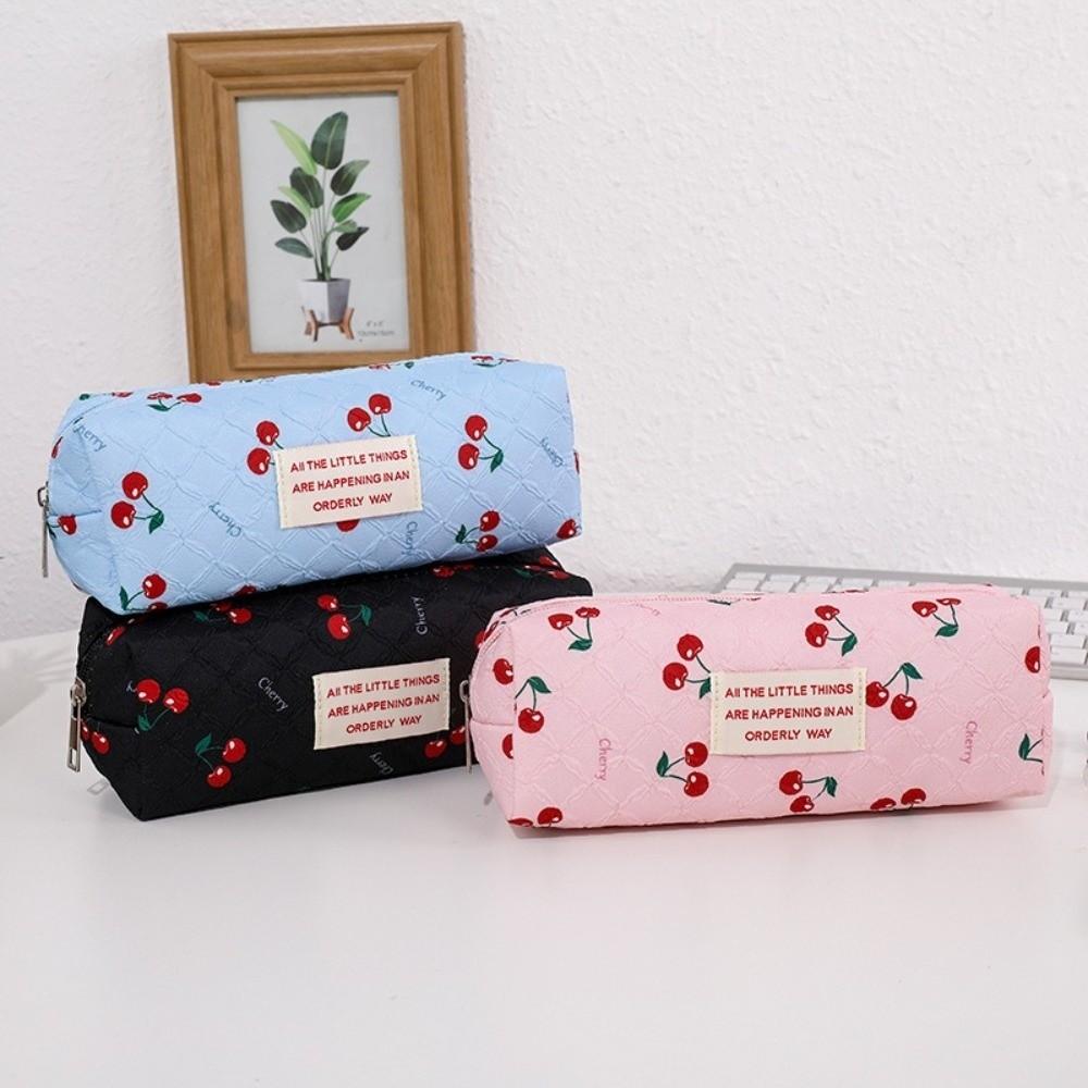 Large Capacity Pen Bag Cherry Print Stationery Bag Kawaii Pencil Case  Students