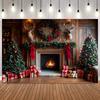 Retro Christmas Themed Photography Backdrop Toy Bears Gifts Xmas Tree Fireplace Interior Room Decor Photo Background Props