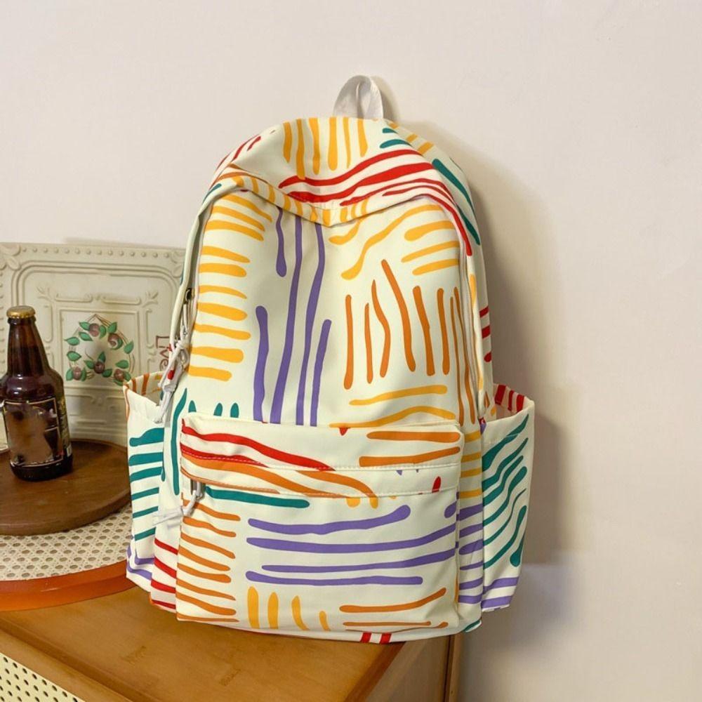 Large Capacity Laptop School Bag Oxford Ins Shoulder Bag Daypack College Stripe Backpack  Travel