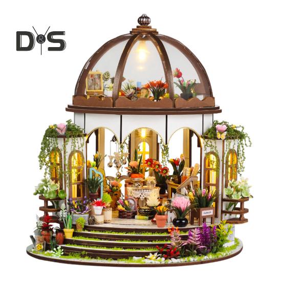 1 Set DIY Mini Greenhouse Kit with LED Light Furniture Kids Adults Handmade Wooden Tiny Garden House Building Model Dollhouse Decoration