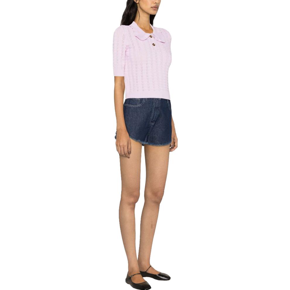 PINKO Short Sleeve Doll Collar Fitted Knit Top Women tops Light-Purple 103162A1Q3-N78