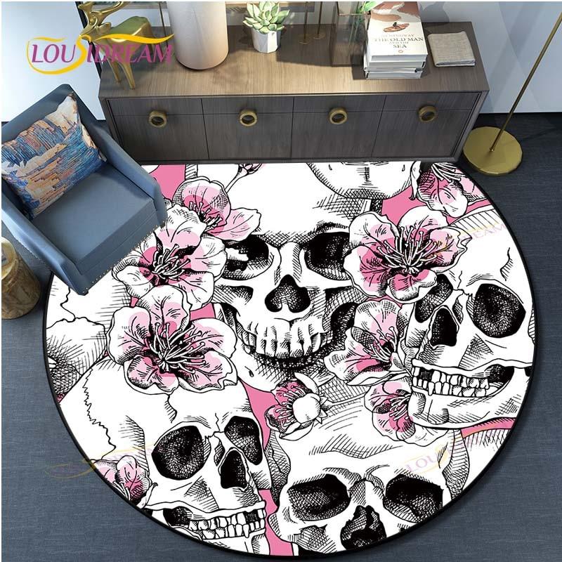 Skull 3D Print Waterproof and Non-slip Circle Cute Floor Rug Round Area Rugs Living Room Children Chair Tent Play Game Carpets