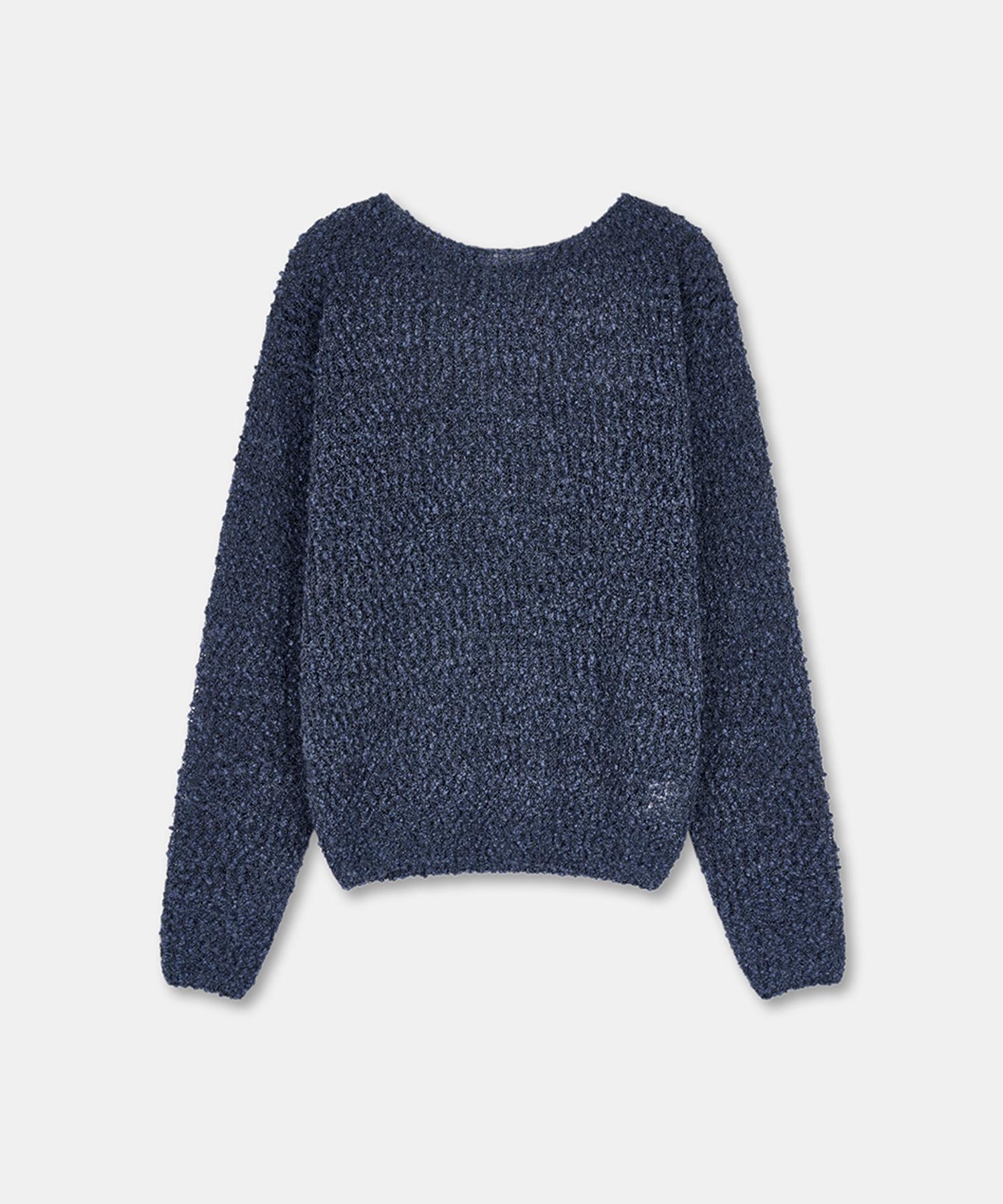 Odier Popcorn Wool Boat Neck Pullover - Navy Navy/One