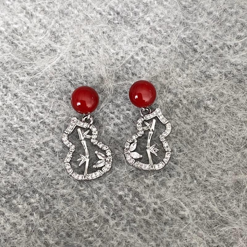 Silver Needle Ankara Red Premium Textured Burgundy Autumn and Winter New Chinese Gourd Earrings Women