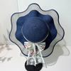 Wave edge flower woven straw hat women's summer seaside vacation sun hat large brim shading sun protection hat