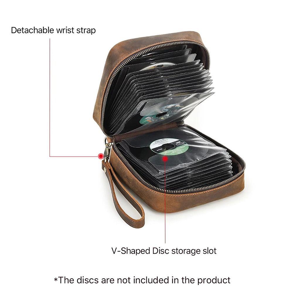 Genuine Leather CD Disc Storage Box 56 CD/DVD/BD Disks Capacity Media Storage Box DVD Holder Case