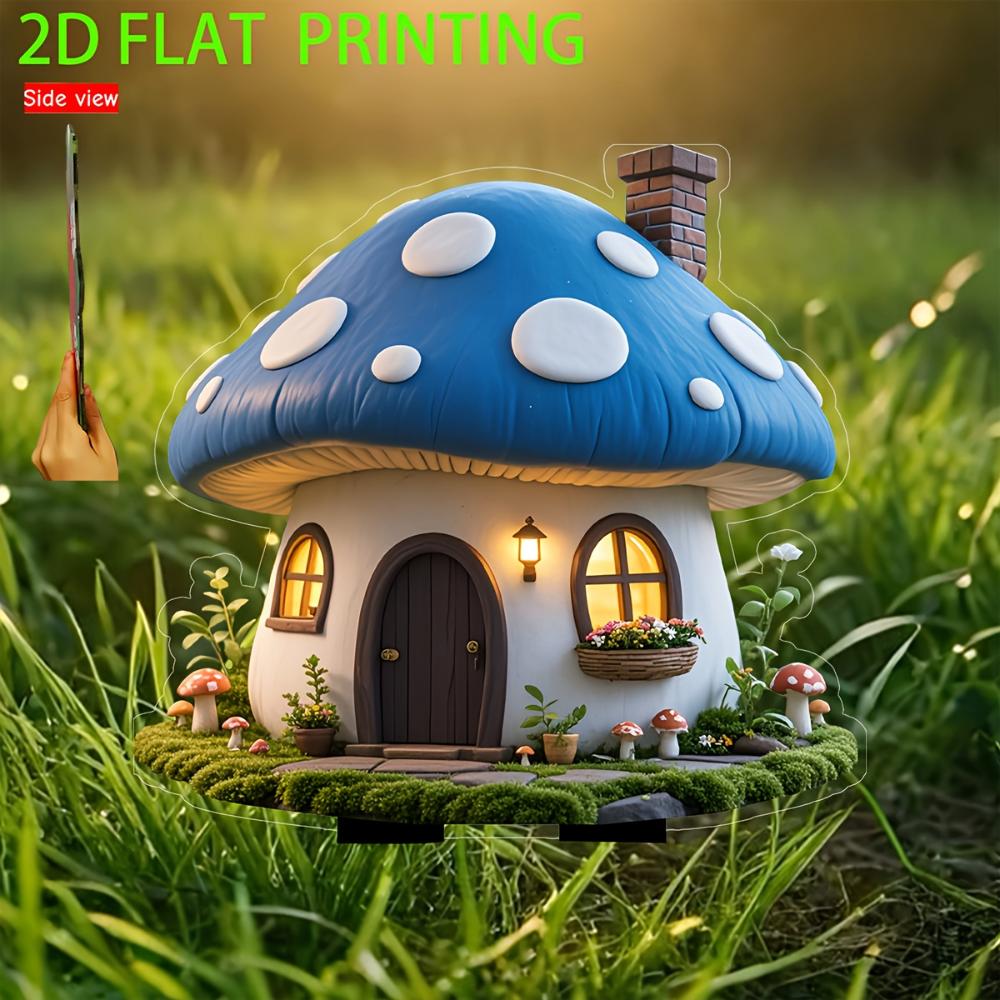Charming Fairy Mushroom House, 2D Flat Acrylic, Decoration, Suitable for Garden, Potted Plants, Party, Gift Christmas, Halloween
