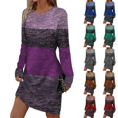 Women's Fashion -neck Color Contrast Long-sleeved Casual And Comfortable Dress