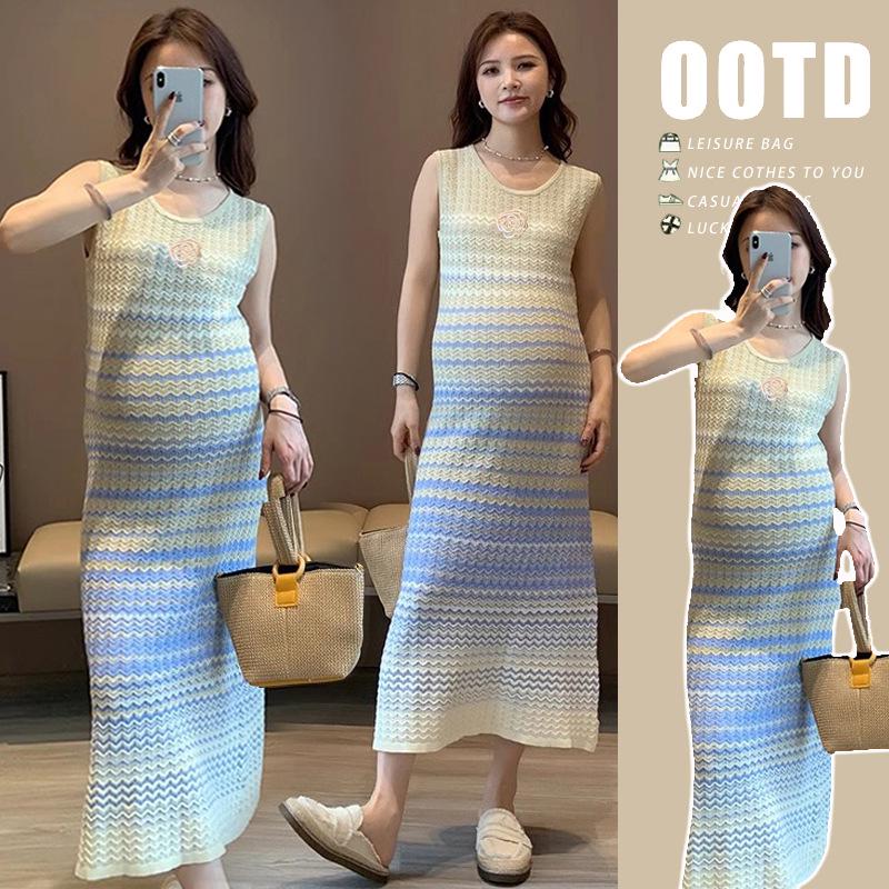 Summer 2026 Korean Style Loose Knit Gradient Camellia Maternity Sleeveless Dress 2XL