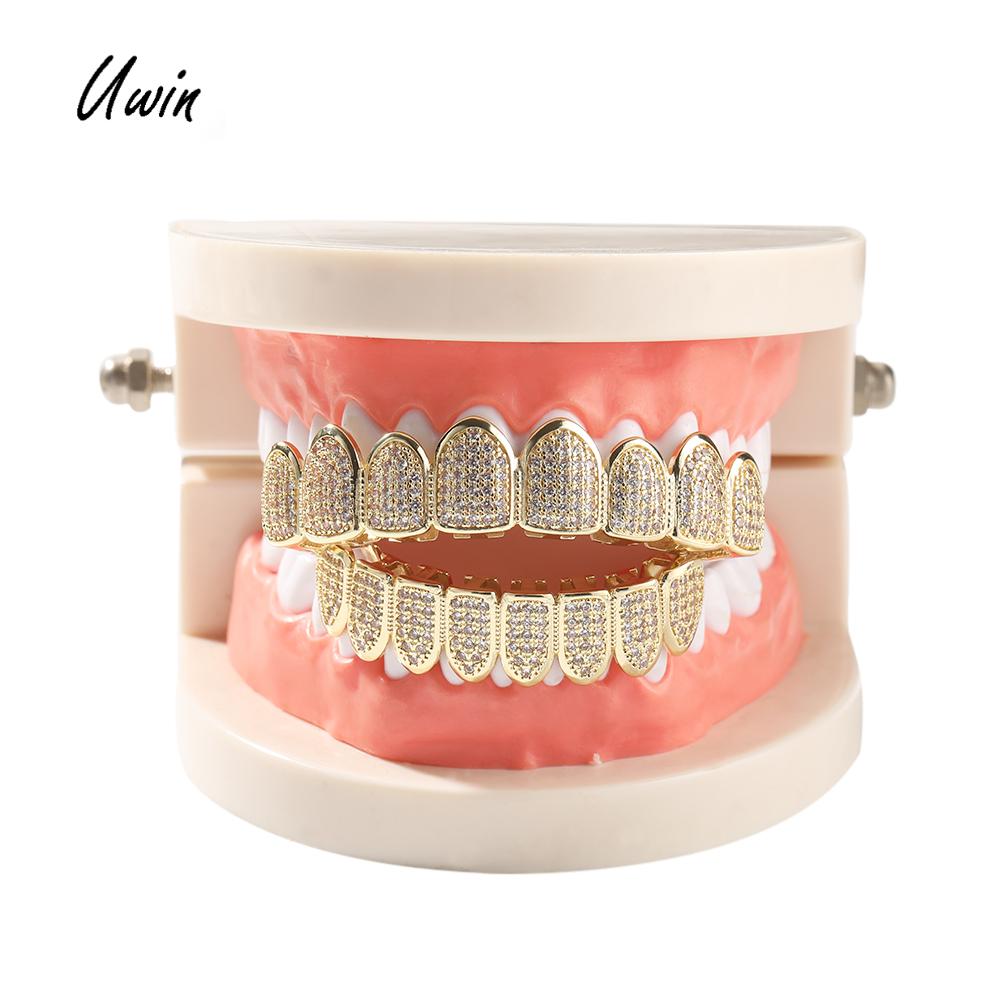 Grillz per Denti Gioielli Hip Hop Grillz Dorati Decorazione del Corpo Gioielli di Halloween Denti Ottone Zircone Set di Gioielli