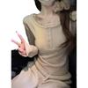Korean Autumn Slim-Fit Square Neck Lace Trim Long-Sleeved Cashmere T-Shirt for Women