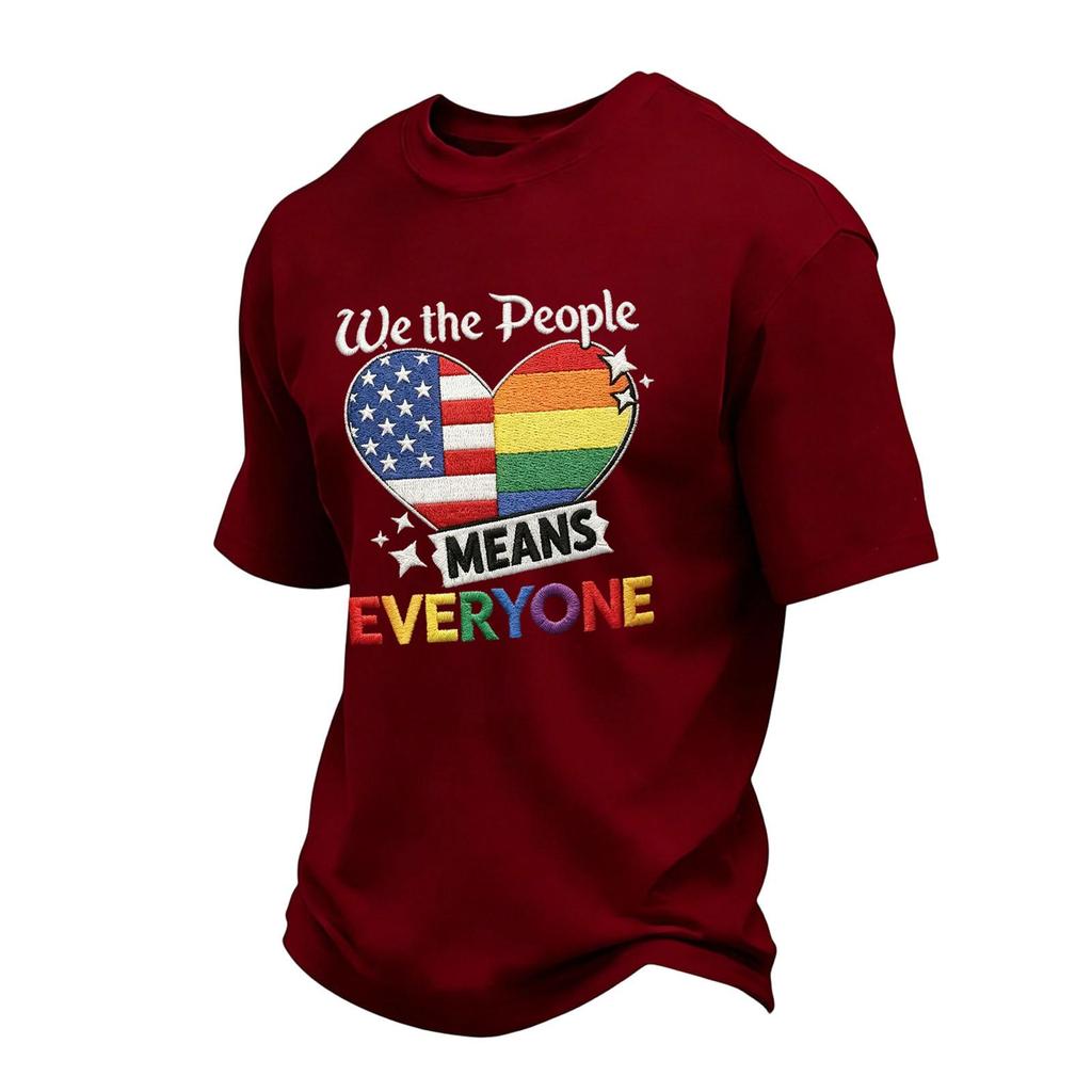 Men's Casual Short Sleeve Crew Neck T-Shirt with Patriotic Heart Print and Lettering Graphic for Everyday Wear