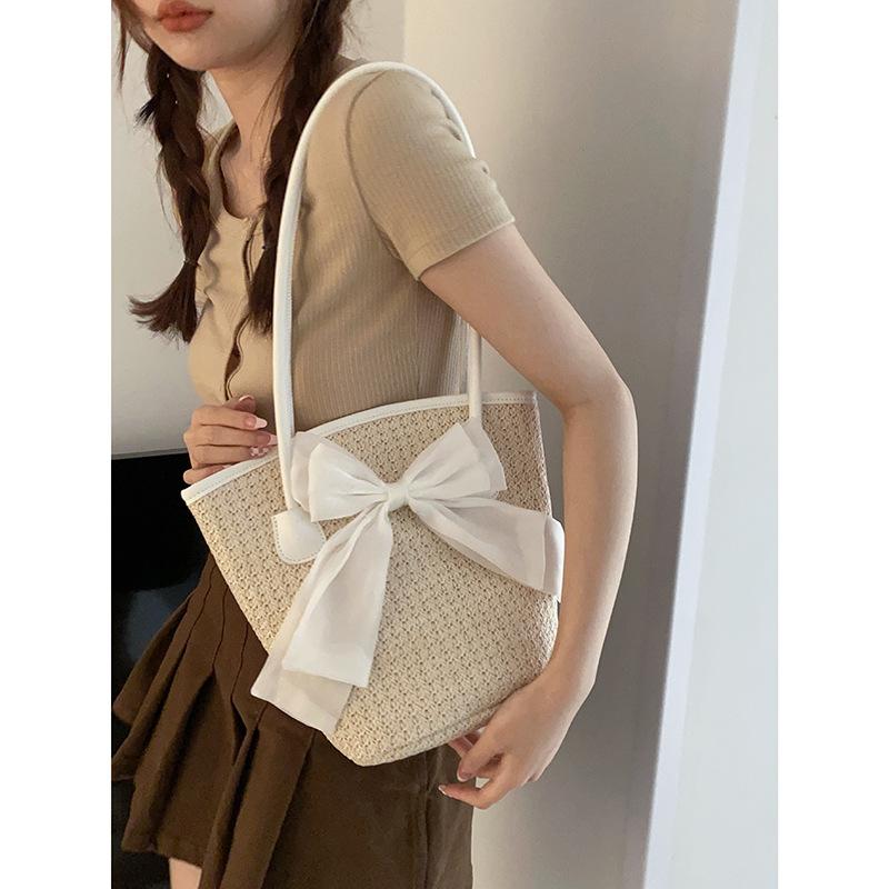 

Straw Woven Bag Women Snewest Bow All-Match Large-Capacity Woven Handbag High-Quality Texture Shoulder Bag